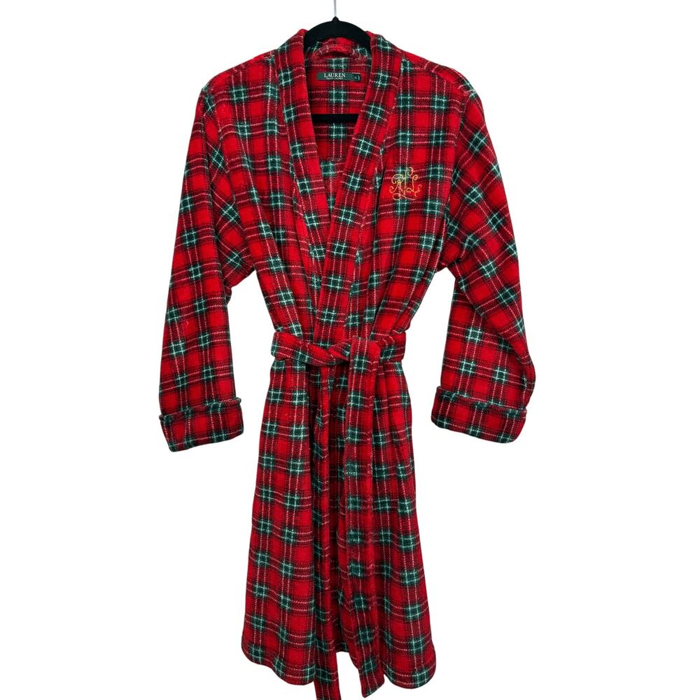 Lauren Ralph Lauren Plaid Robe Men’s XL Red Green Tartan Fleece Belted